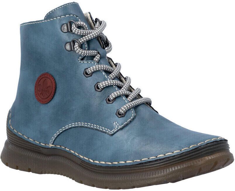 Rieker Dames 53632 14 Veterlaarzen Sleehak Blauw