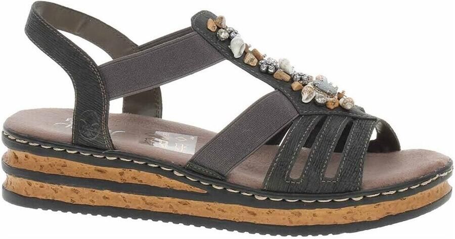 Rieker Sandalen zomerschoen sandaal sleehak met decoratieve steentjes - Foto 2