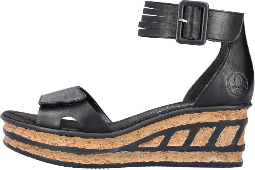 Rieker Sandaaltjes zomerschoen sandaal sleehak met loopzool in kurk-look