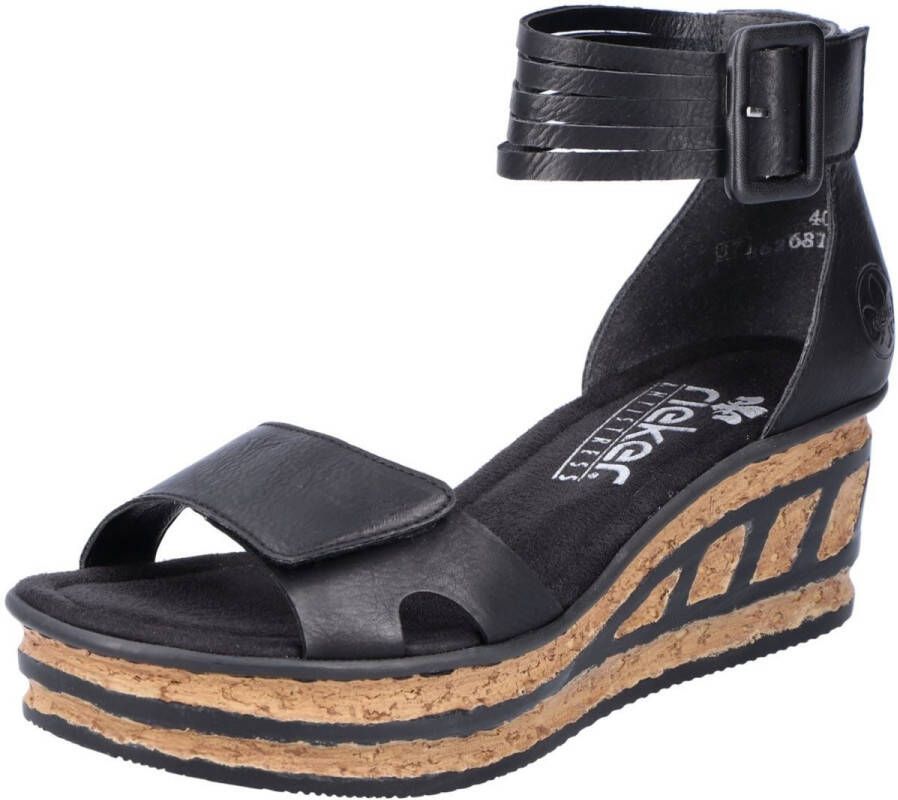 Rieker Sandaaltjes zomerschoen sandaal sleehak met loopzool in kurk-look