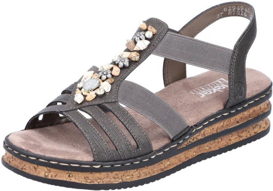 Rieker Sandalen zomerschoen sandaal sleehak met decoratieve steentjes