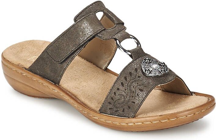 Rieker Slippers sleehak zomerschoen pantoffels met juwelenapplicatie