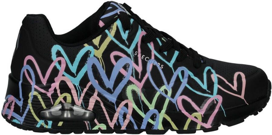 Skechers Sneakers met sleehak UNO-SPREAD THE LOVE Vrijetijdsschoen lage schoen veterschoen met coole graffiti-print