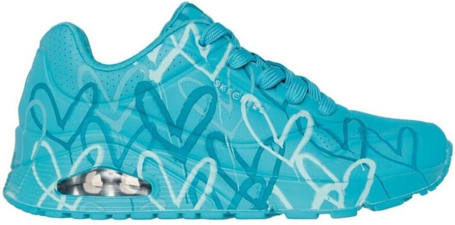 Skechers Sneakers met sleehak UNO-SPREAD THE LOVE Vrijetijdsschoen lage schoen veterschoen met coole graffiti-print