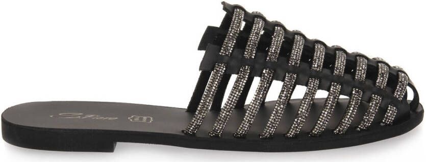 S.piero Platte sandalen BLACK LEATHER STRASS