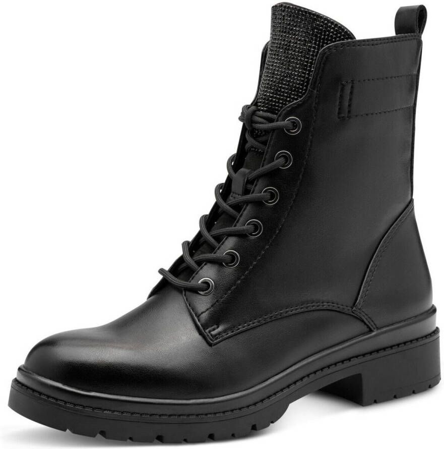 Tamaris Veterlaarsjes blokhak veterboots schoentong bezet met sierstenen - Foto 3