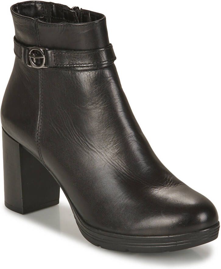 Tamaris Stijlvolle leren enkellaars met 8 cm hak Zwart Dames - Foto 6