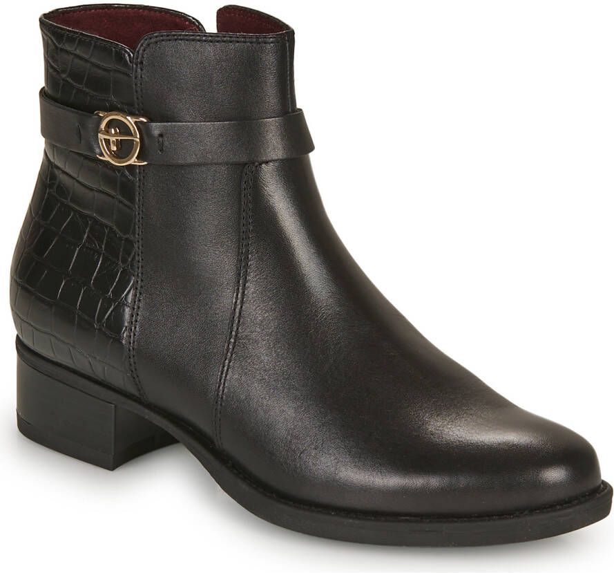 Tamaris Stijlvolle enkellaars met dierenprint en gouden accenten Zwart Dames - Foto 4