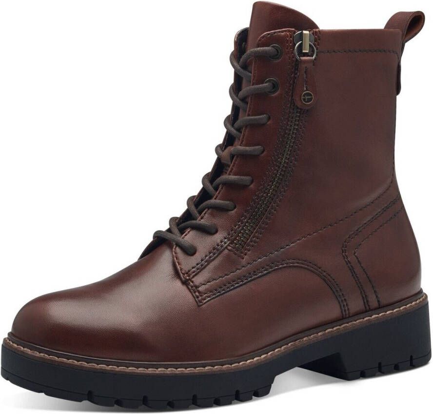 Tamaris Veterschoenen blokhak veterschoen combat-boots met contrast-raamnaad