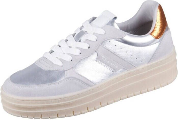 Tamaris Plateausneakers vrijetijdsschoen lage schoen veterschoen met decoratieve stiksels en perforatie - Foto 3