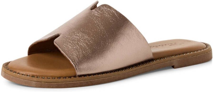 Tamaris Slippers van leer met licht gestructureerde zool - Foto 4
