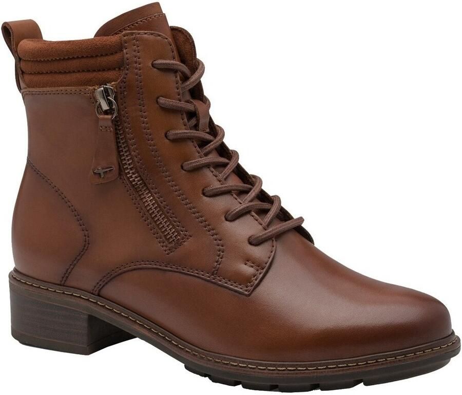Tamaris Veterlaarsjes blokhak veterboots met siernaden en contrast-ramennaht