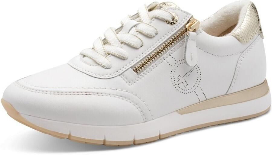 Tamaris Comfort leren dames sneakers wit goud Uitneembare zool - Foto 3