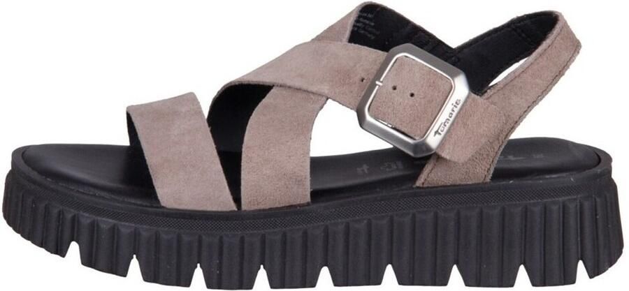 Tamaris leren sandalen voor dames 1-28705-44-341 Damesschoenen met sleehak Bruin - Foto 3