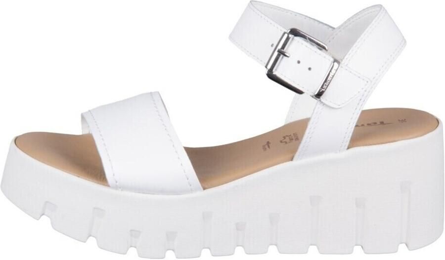 Tamaris dames leren sandalen 1-28712-42-117 damesschoenen sleehak wit - Foto 3