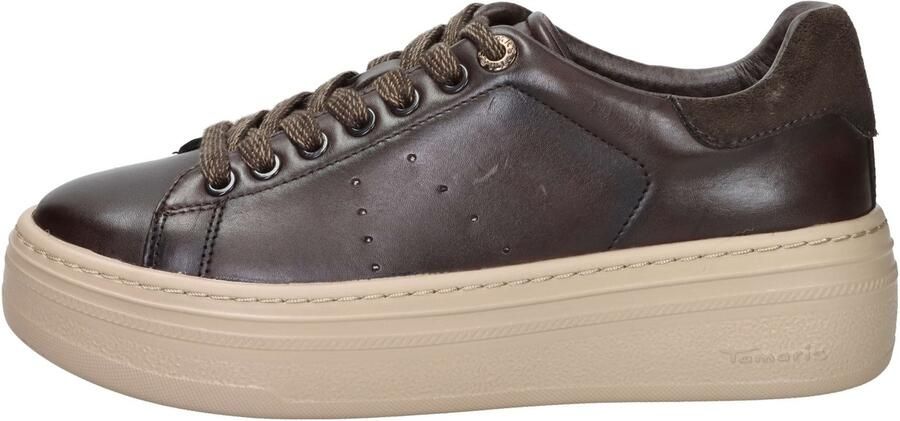 Tamaris dames leren sneaker 1-23775-47-304 dames veterschoen bruin - Foto 4