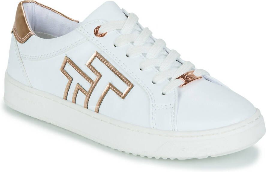Tom Tailor Plateausneakers Contrastafwerking in metalliclook vrijetijdsschoen lage schoen veterschoen