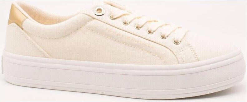 Tommy Hilfiger Plateausneakers ESSENTIAL VULC CANVAS SNEAKER Contrastafwerking in metalliclook vrijetijdsschoen lage schoen veterschoen - Foto 4