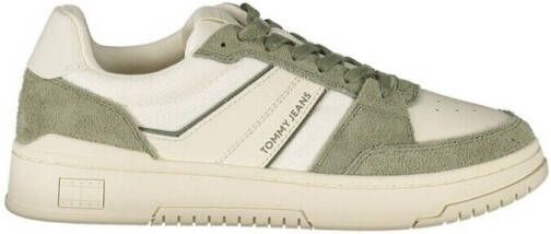 Tommy Hilfiger Witte Leren Heren Sneaker Groene Accenten