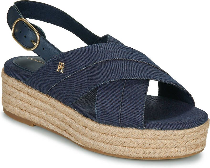 Tommy Hilfiger Sleehaksandaaltjes DENIM ESPADRILLE PLATFORM SANDAL plateau riemchensandaal zomerschoen met verstelbare gesp
