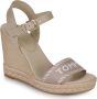 Bruin Tinten Seasonal Webbing Wedge Sandalen Met Sleehak Dames Beige - Thumbnail 4