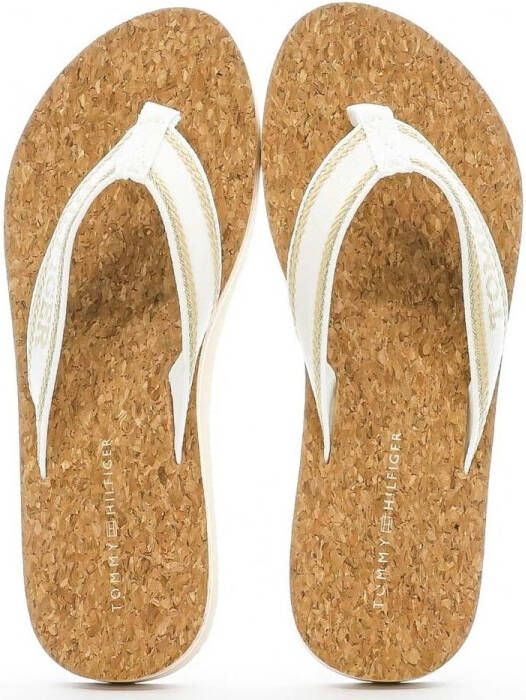 Tommy Hilfiger Teenslippers HILFIGER CORK BEACH SANDAL zomerschoen slippers poolslides met logo-opschrift