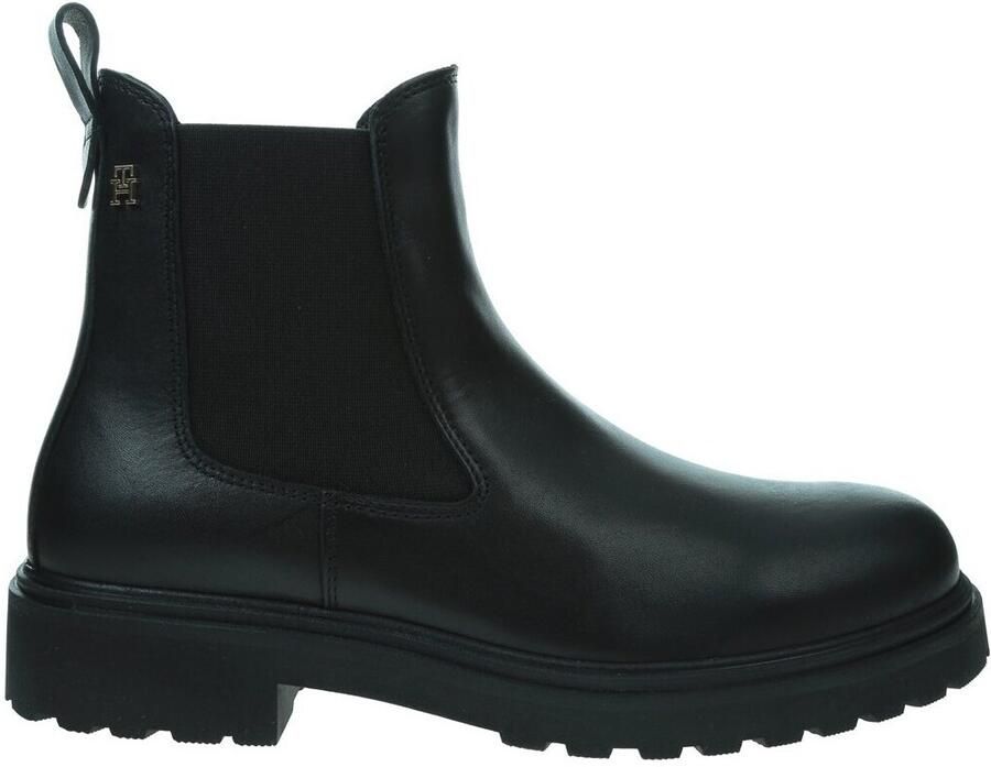 Tommy Hilfiger Chelsea-boots TH LEATHER CLEATED CHELSEA blokhak enkellaarsjes instaplaarzen tweezijdig stretchinzet