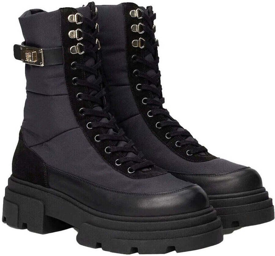 Tommy Hilfiger Zwarte veter-biker enkellaarsjes van leer - Foto 2