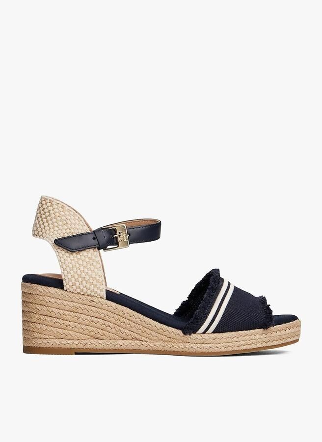 Tommy Hilfiger Sleehaksandaaltjes FRINGE CANVAS MEDIUM WEDGE plateau zomerschoen riemsandaal met strepen