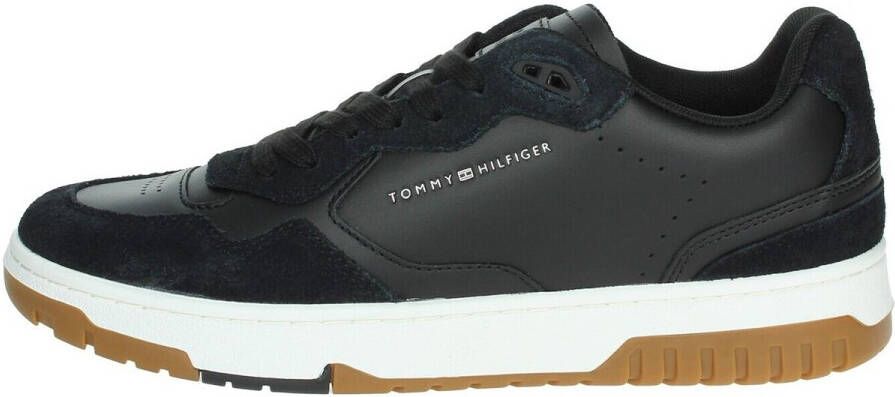 Tommy Hilfiger Zwarte leren sneakers Ronde neus