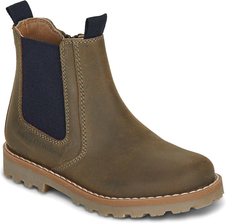 Tommy Hilfiger suède enkelboots met profielzool kaki - Foto 4