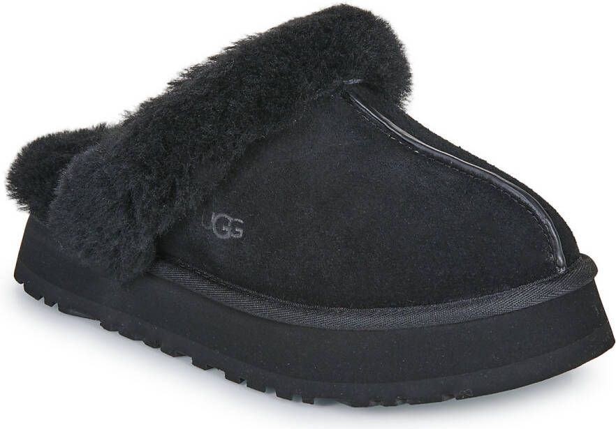UGG Pantoffels Dames Sloffen Instappers Suède Harde zool Dichte hiel Disquette Zwart - Foto 4