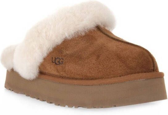 UGG Pantoffels Dames Sloffen Instappers Suède Harde zool Dichte hiel Disquette Cognac - Foto 9