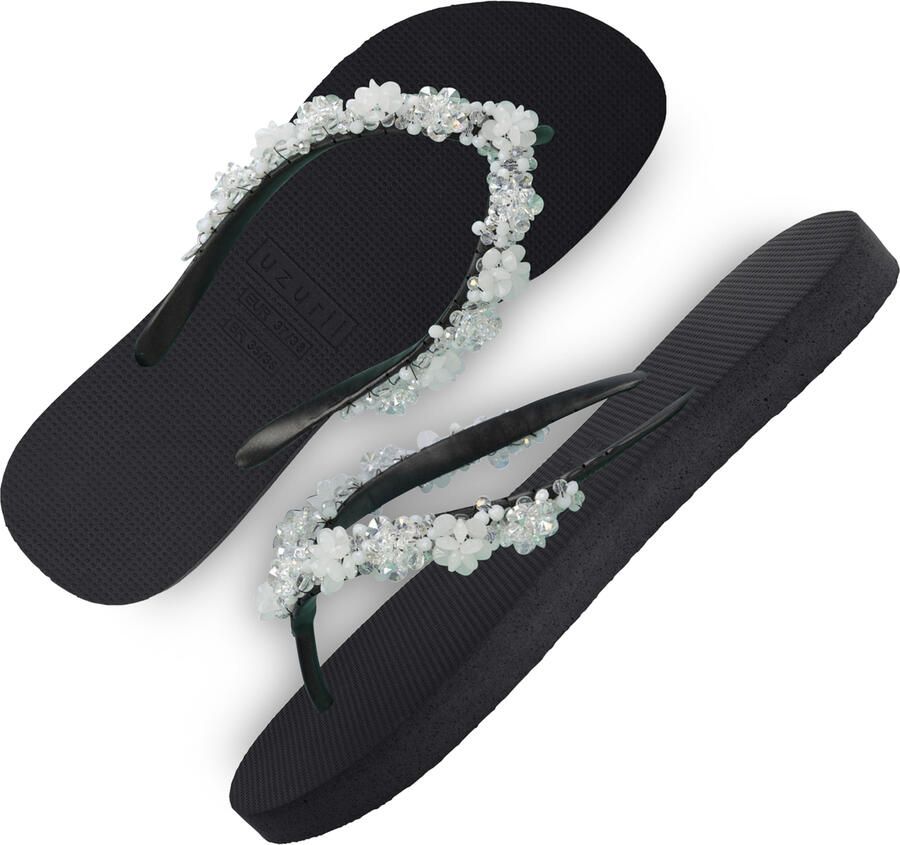 Uzurii Precious Bloom White Dames Slippers Black | Zwart | Precious Bloom White - Foto 4