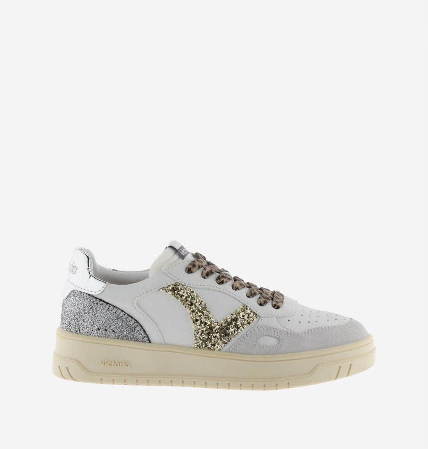 Victoria Sneakers Baskets en effet cuir blanc et or femme