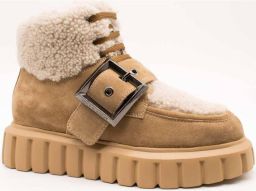 Voile blanche Leather and wool boots Grenelle Lace Buckle Lining FUR Brown Dames