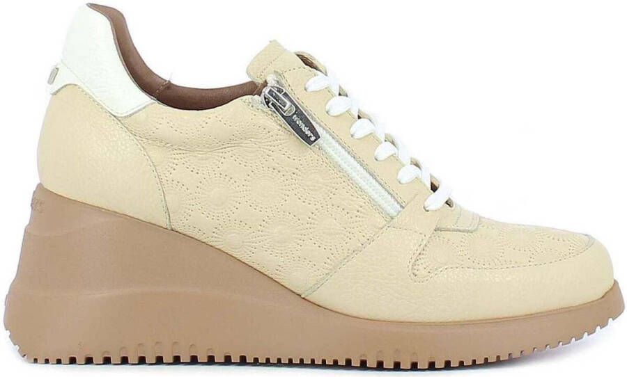 Wonders Florale Openwork Sneaker met Rits en Vetersluiting Beige Dames - Foto 2