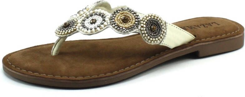 Lazamani 75.451 Women's Beige Leather Mules With Pearls
