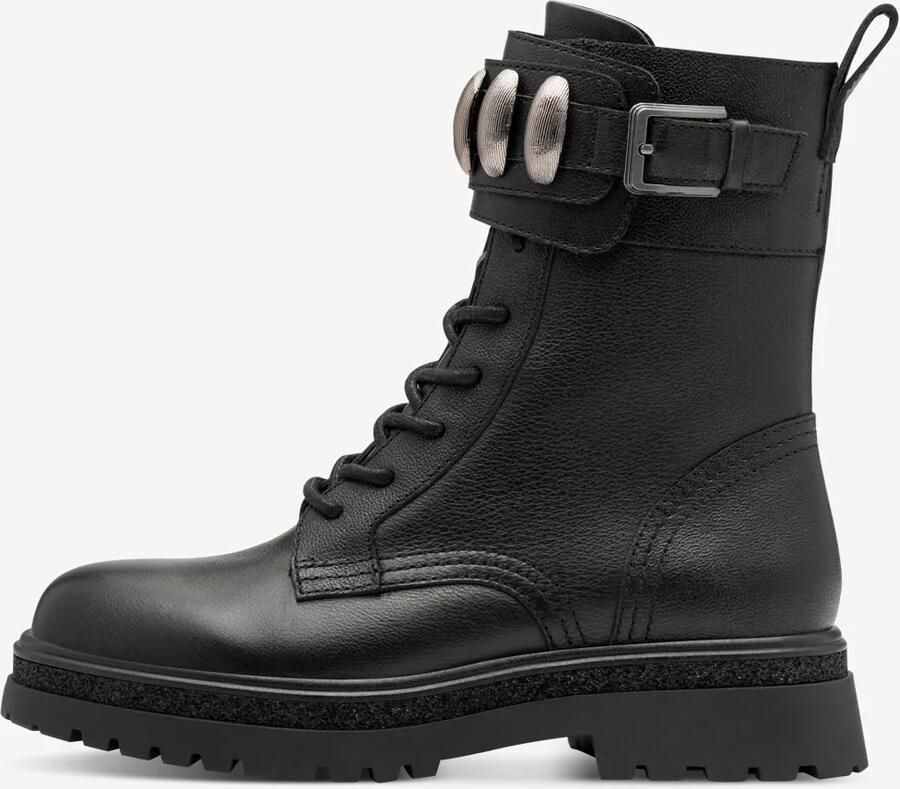 Tamaris Veterlaarsjes blokhak veterboots met sier elementen in metalliclook