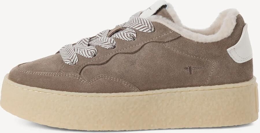 Tamaris dames leren sneaker 1-23706-47-341 lage sneaker voor dames met warme voering taupe - Foto 4