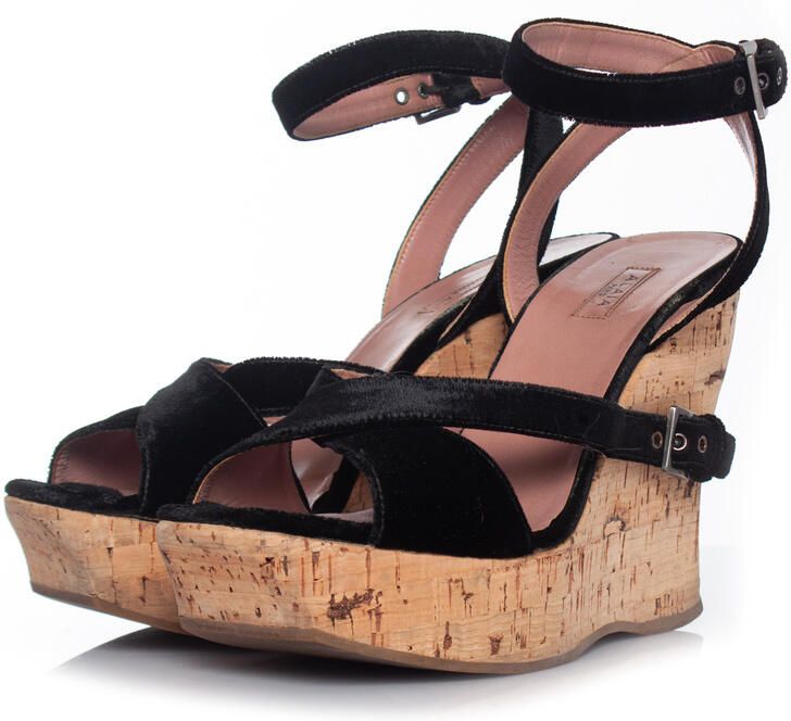Alaia Pre-owned Alaia Cork wedge met zwart fluweel