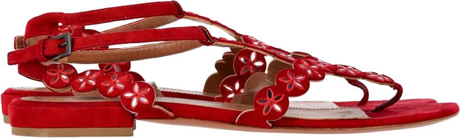 Alaia Pre-owned Alaïa Flower Lasercut Enkelband Flate Sandalen in Rood Suède