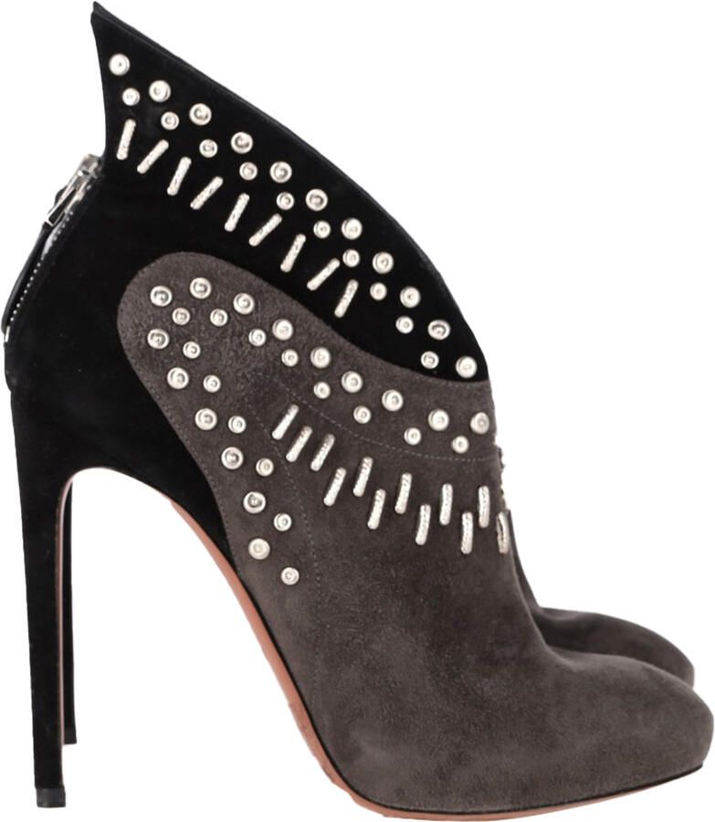 Alaia Pre-owned Alaïa Gelakte Versierde Hiel Enkellaarsjes in Grijs en Zwart Suède