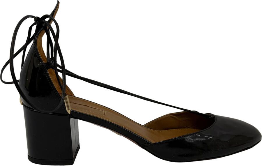 Aquazurra Pre-owned Aquazzura Alexa Middelhoge Hakken in Zwart Patente Lederen