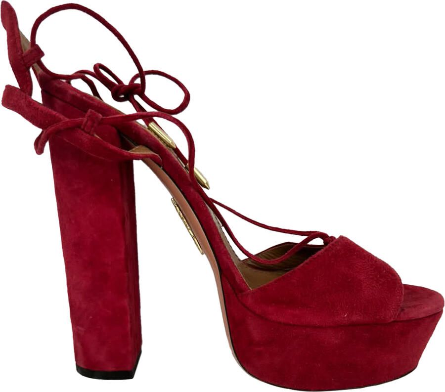 Aquazurra Pre-owned Aquazzura Austin platform sandalen met hakken in bordeauxrood suède.