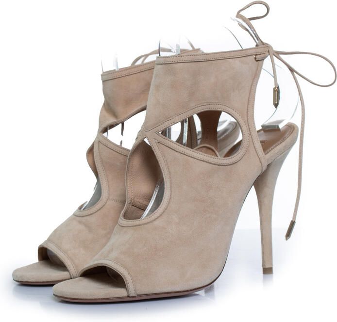 Aquazurra Pre-owned Aquazzura beige sexy suède sandalen met uitsparingen