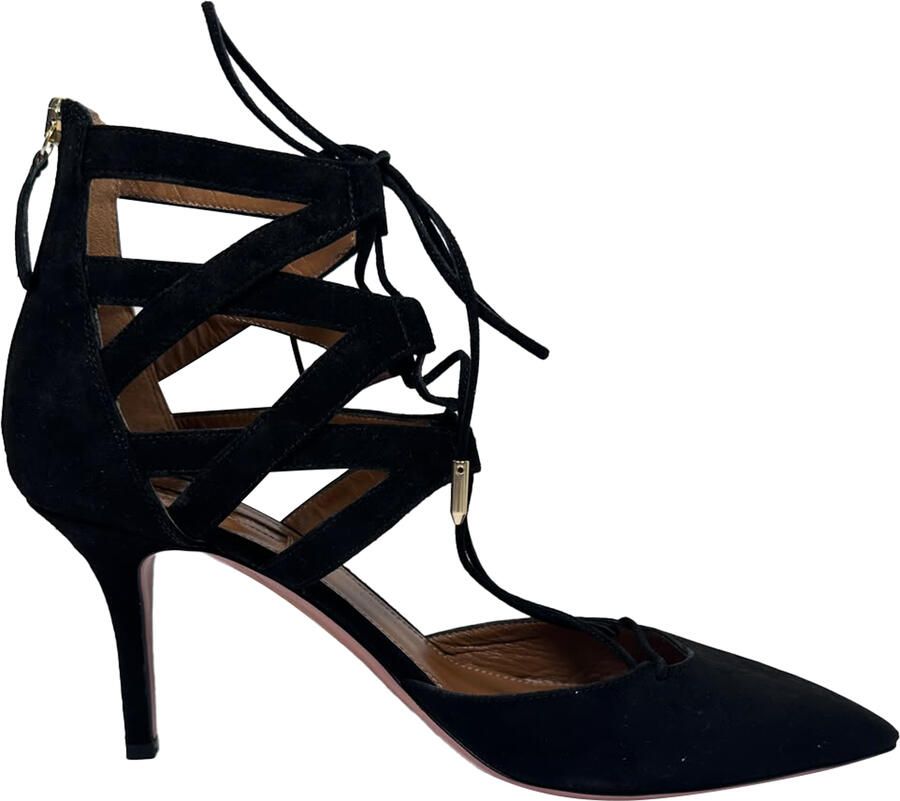 Aquazurra Pre-owned Aquazzura Belgravia pumps met vetersluiting in zwart suède