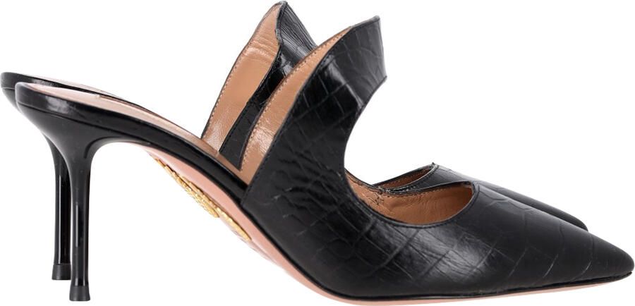 Aquazurra Pre-owned Aquazzura Croc-gehalte Puntige Hakloafers in Zwart Leer