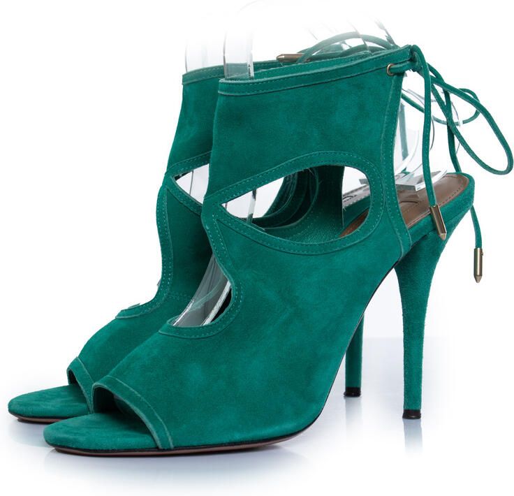 Aquazurra Pre-owned Aquazzura groene sexy suède sandalen met uitsparingen