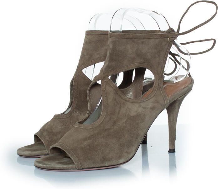 Aquazurra Pre-owned Aquazzura Kakhi groene sexy ding uitsparing suède sandalen